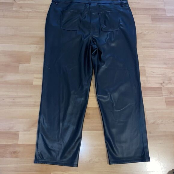 HALOGEN Nordstrom Faux Leather Straight Leg‎ Trousers Black Pants -Size 18W NEW - Picture 9 of 11